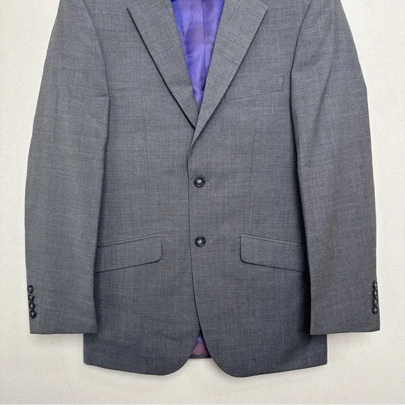 Brook Taverner Mens 36R Wool Two Button Slim Fit Blazer Sport Coat In Grey